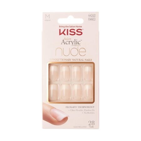 KISS Salon Acrylic Press On Nails, Nail glue included, Cashmere', French, Medium Size, Squ - Image 2