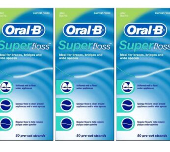 Oral-B Super Floss, 50 Pre-Cut Strands, Mint (Pack of 3)