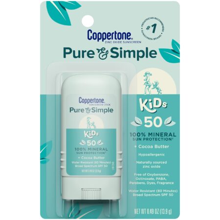 Coppertone Pure and Simple Sunscreen Stick SPF 50, Zinc Oxide Mineral Sunscreen Stick for