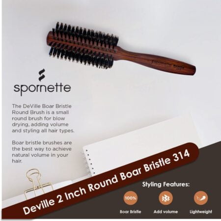 Spornette Deville Round Brush, 2 Inch, Boar Bristle Hair Brush - For Blow Drying, Styling, - Image 2