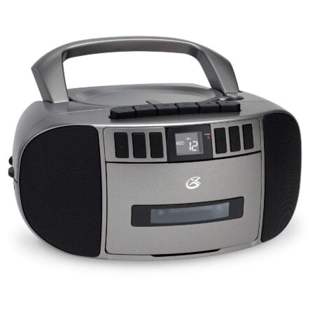 GPX BCA209S Portable Am/FM Boombox with CD and Cassette Player, Silver/Gray - Image 2