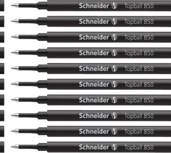 Schneider Topball 850 Rollerball Refill, 0.5 mm, European Size, Black Ink, Box of 10 Refil