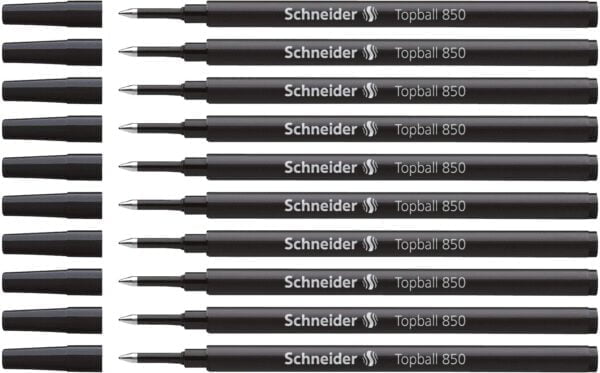 Schneider Topball 850 Rollerball Refill, 0.5 mm, European Size, Black Ink, Box of 10 Refil