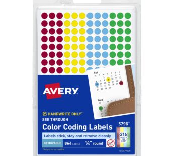 Avery See-Through Color-Coding Removable Labels, 1/4 Inch Round Labels, Assorted Transluce