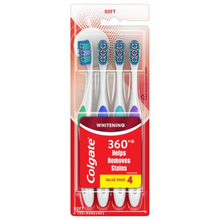 Colgate 360 Optic White Whitening Toothbrush, Adult Soft Toothbrush with Whitening Cups, H