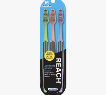 REACH Advanced Design Toothbrushes, Medium, 2-Count