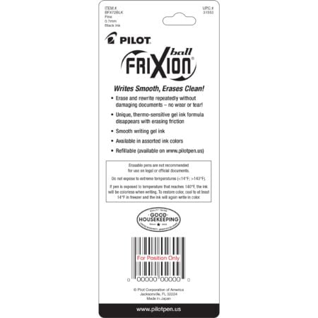 Pilot, FriXion Ball Erasable & Refillable Gel Ink Pens, Fine Point 0.7 mm, Pack of 2, Blac - Image 2