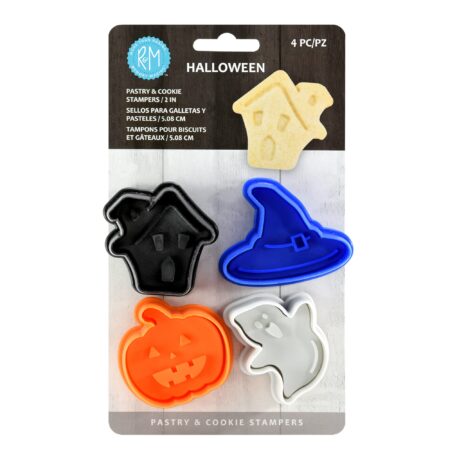 R&M Halloween Pastry & Cookie Cutter set of 4. Assorted Designs and Colors, Haunted House,