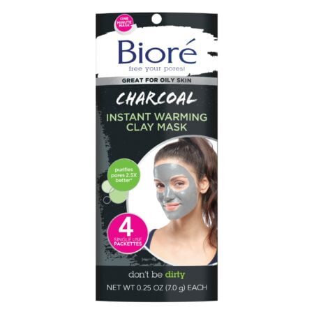 Bior  Charcoal Instantly Warming Clay Facial Mask for Oily Skin, with Natural Charcoal, Cl