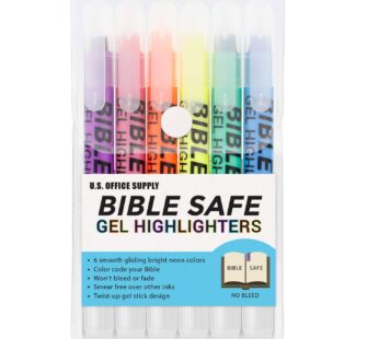 U.S. Office Supply Bible Safe Gel Highlighters, 6 Pack Set – 6 Different Bright Neon Fluor