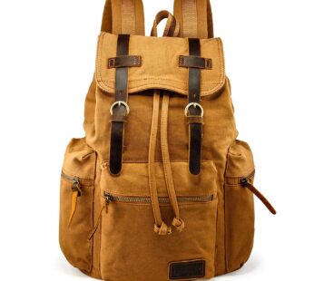 GEARONIC 21L Vintage Canvas Backpack for Men Women Leather Rucksack Knapsack 15 inch Lapto