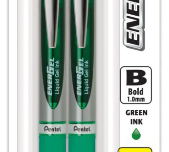 Pentel EnerGel RTX Retractable Liquid Gel Pen, Bold Line, Metal Tip, Green Ink 2-Pack (BL8