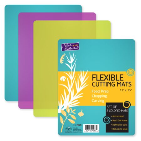 Flexible 3 Colored Cutting Board Mats set, Plastic, Colorful For Kitchen