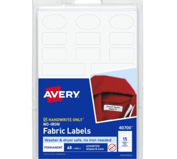 Avery No-Iron Fabric Labels, Assorted Shapes and Sizes, Washer and Dryer Safe, Non-Printab