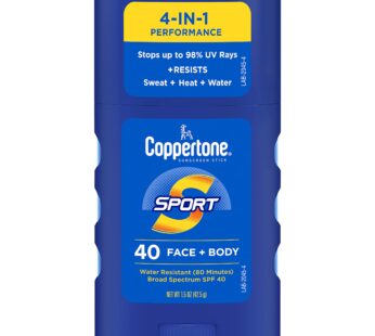 Coppertone SPORT Sunscreen Stick SPF 40, Water Resistant Stick Sunscreen, Travel Size Suns