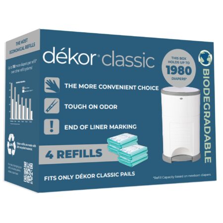 Diaper Dekor Classic Diaper Pail Biodegradable Refills | 4 Count | Most Economical Refill