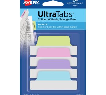 Avery Margin Ultra Tabs, 2.5″ x 1″, 2-Side Writable, Assorted Pastel Colors, 24 Reposition