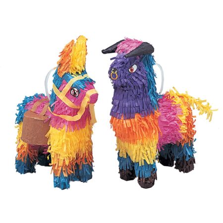 Bull & Burro Mini Pinata Favor Decorations (2pc.) - Multicolor Cardboard & Paper - Perfect