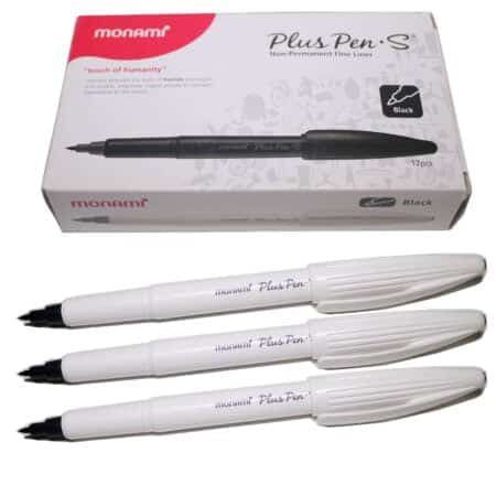 Monami Plus Pen S Water-based Felt Tip, Fine Liner Pen - White Body - Black - Pack of 12 P - Image 2