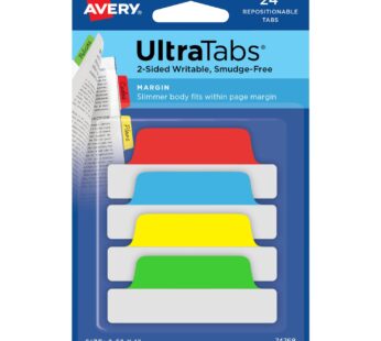 Avery Margin Ultra Tabs, 2.5″ x 1″, 2-Side Writable, Assorted Colors, 24 Repositionable Pa