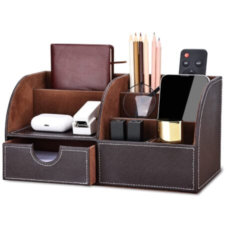 KINGFOM Pu Leather Desk Organizer Pen Pencil Holder Office Supplies Caddy Storage Box 6 Co