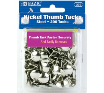 Bazic Nickel Thumb Tack, Silver, 200 Per Pack, Resists Rust (2-Pack)