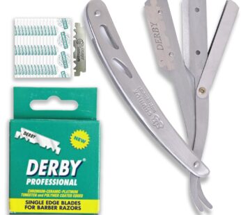 Equinox Professional Straight Edge Razor with 100 Single Derby Blades 100% Stainless Steel