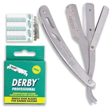 Equinox Professional Straight Edge Razor with 100 Single Derby Blades 100% Stainless Steel