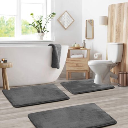 Clara Clark Bathroom Rugs   Memory Foam Bath Mat Set for Bathroom, Non Slip Absorbent Velv