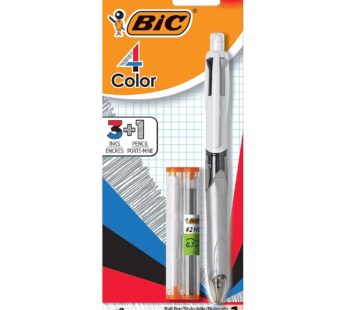 BIC 4-Color 3+1 Ballpoint Pen and Pencil, Pen Medium Point (1.0 mm), Pencil 0.7mm Lead, As