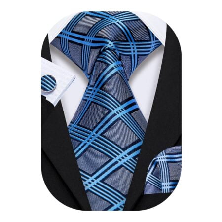 Barry.Wang Blue Grey Checks Necktie for Men,Grey Blue,One Size - Image 2