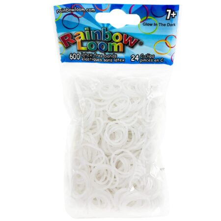 Rainbow Loom  Glow in The Dark Collection: White Rubber Bands with 24 C-Clips (600 Count)