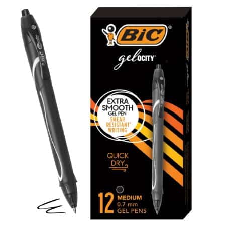 BIC Gelocity Quick Dry Black Gel Pens, Medium Point (0.7mm), 12-Count Pack, Retractable Ge