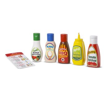 Melissa & Doug 5-Piece Favorite Condiments Play Food Set – Play Ketchup and Mustard Bottle