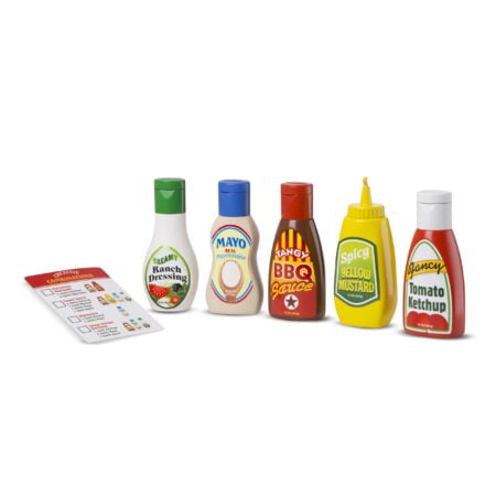 Melissa & Doug 5-Piece Favorite Condiments Play Food Set - Play Ketchup and Mustard Bottle