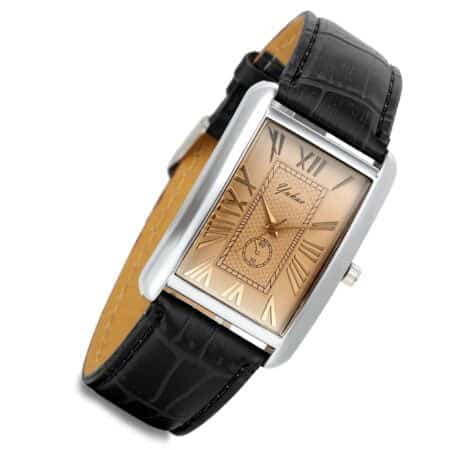 Lancardo Men's Square Watch Retro Vintage Silver Tone Case Crocodile Pattern Black Leather