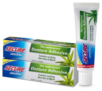 Secure Sensitive Denture Adhesive with Aloe Vera & Myrrh   12-Hour Max Hold   Patented Wat