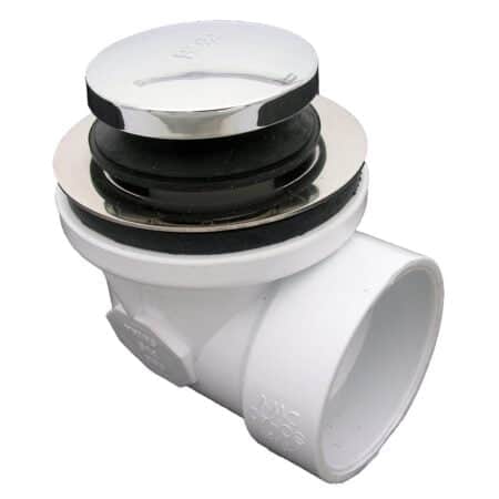 LASCO 03-4948 Bathtub Drain Elbow with Tiptoe Style Stopper with 1 1/2-Inch PVC Fitting, C