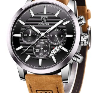 BENYAR Chronograph Waterproof Watches Business and Sport Design Black Leather Band Strap W