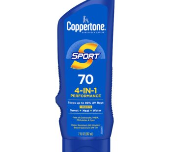 Coppertone SPORT Sunscreen SPF 70 Lotion, Water Resistant Sunscreen, Body Sunscreen Lotion