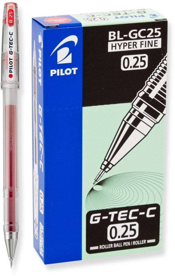 PILOT G-Tec-C Gel Ink Rolling Ball Pens, Hyper Fine Point (0.25mm), Red Ink, 12-Pack (3548