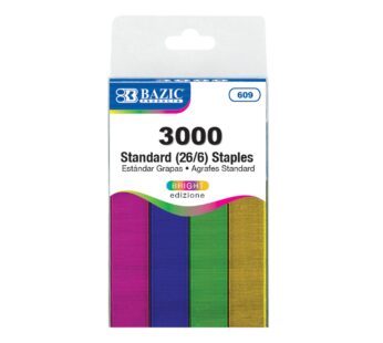 BAZIC Staples Standard (26/6) Metallic Color 3000/Pack, Stapler Refill Standard Size Stapl