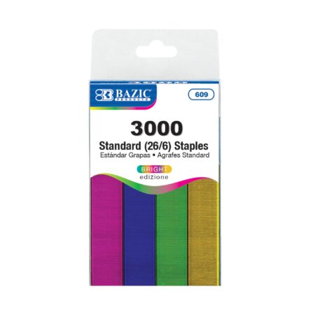 BAZIC Staples Standard (26/6) Metallic Color 3000/Pack, Stapler Refill Standard Size Stapl