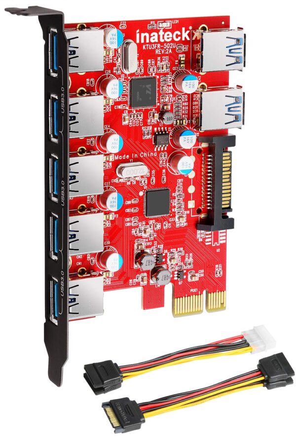 Inateck Superspeed 7 Ports PCI-E to USB 3.0 Expansion Card - 5 USB 3.0 Ports and 2 Rear US