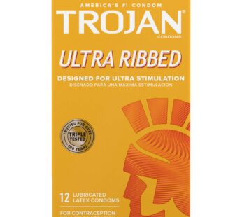 TROJAN Ultra Ribbed Premium Lubricated Condoms, 12 Count