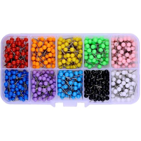 600 PCS Multi-Color Push Pins Map Tacks,1/8 inch Round Head with Stainless Point, 10 Assor