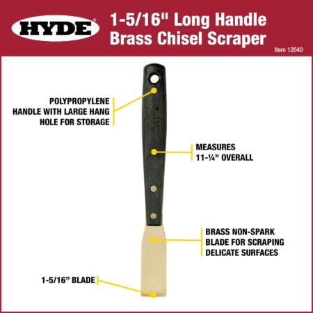 HYDE 12040 Brass Long-Handle Chisel Scraper, 1-5/16-inch Stiff - Image 2