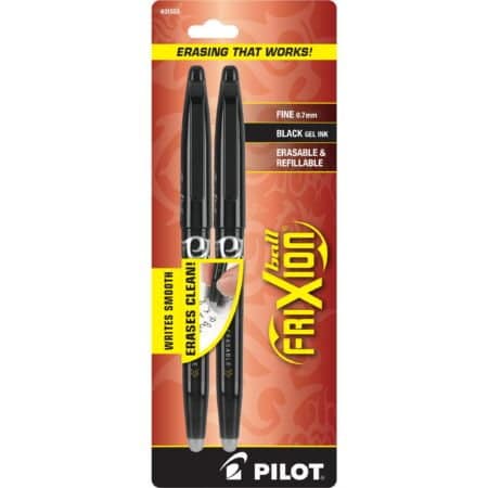 Pilot, FriXion Ball Erasable & Refillable Gel Ink Pens, Fine Point 0.7 mm, Pack of 2, Blac