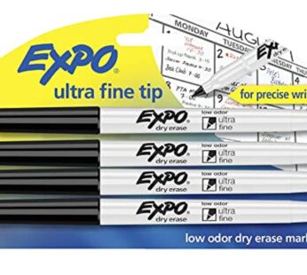 EXPO Low-Odor Dry Erase Markers, Ultra-Fine Tip, Black, 4 Count