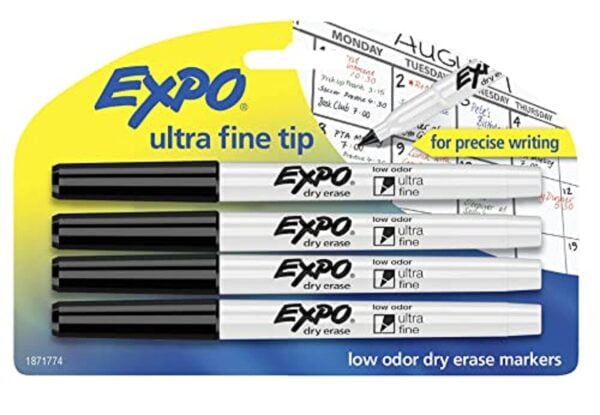 EXPO Low-Odor Dry Erase Markers, Ultra-Fine Tip, Black, 4 Count